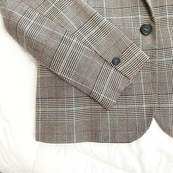 Zara BLACK WHITE RED PLAID NOTCHED LAPEL SINGLE BUTTON BLAZER JACKET - Picture 9 of 10